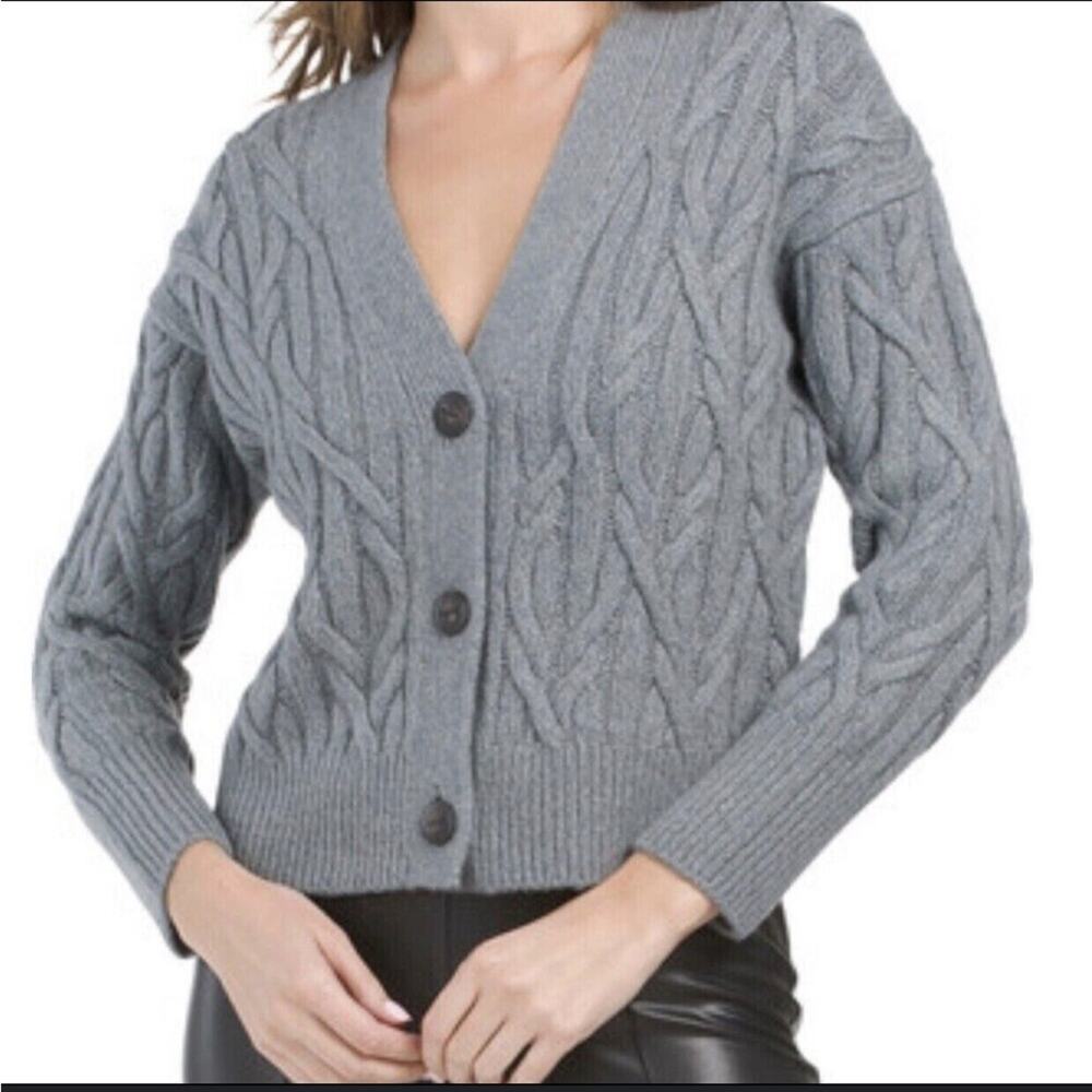 Vince Women's Cable Knit Merino Wool Cardigan‎ Sweater Size XL Preppy